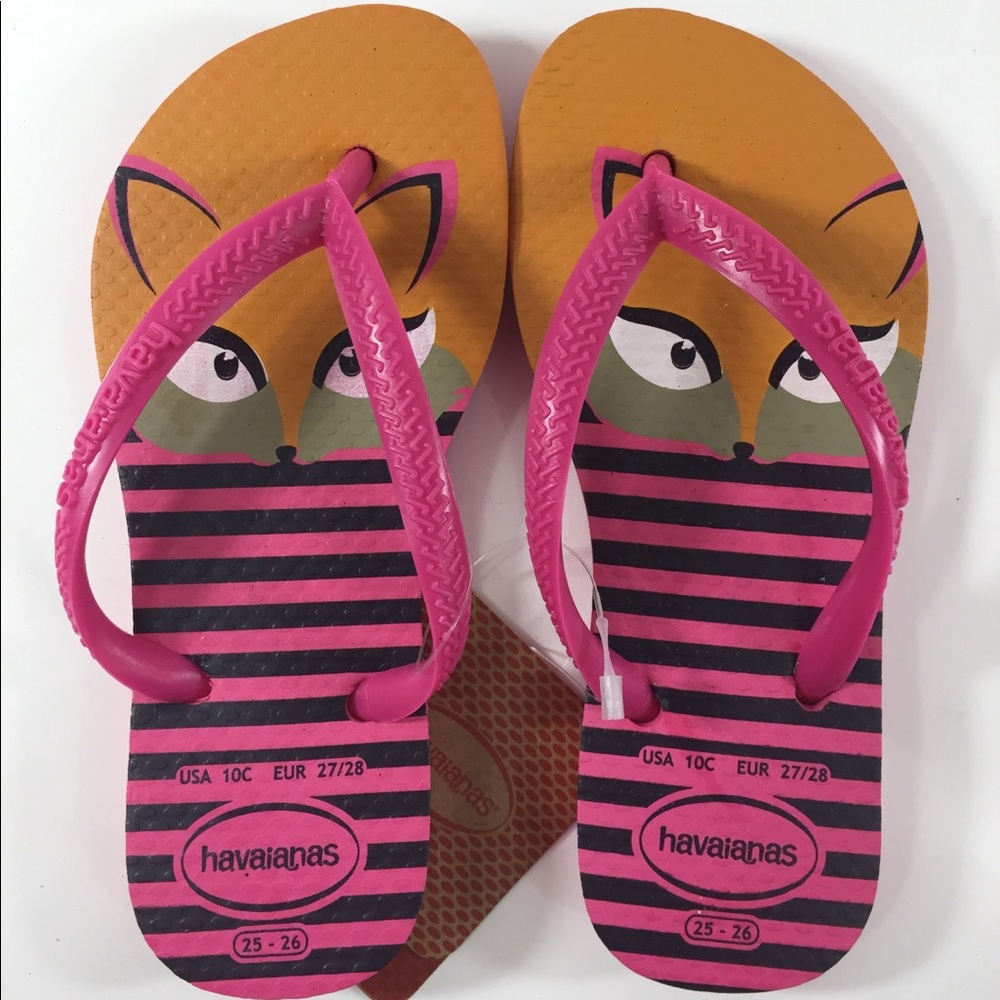 Havaianas Fox Pink Orange Animal Girls Flip Flops
